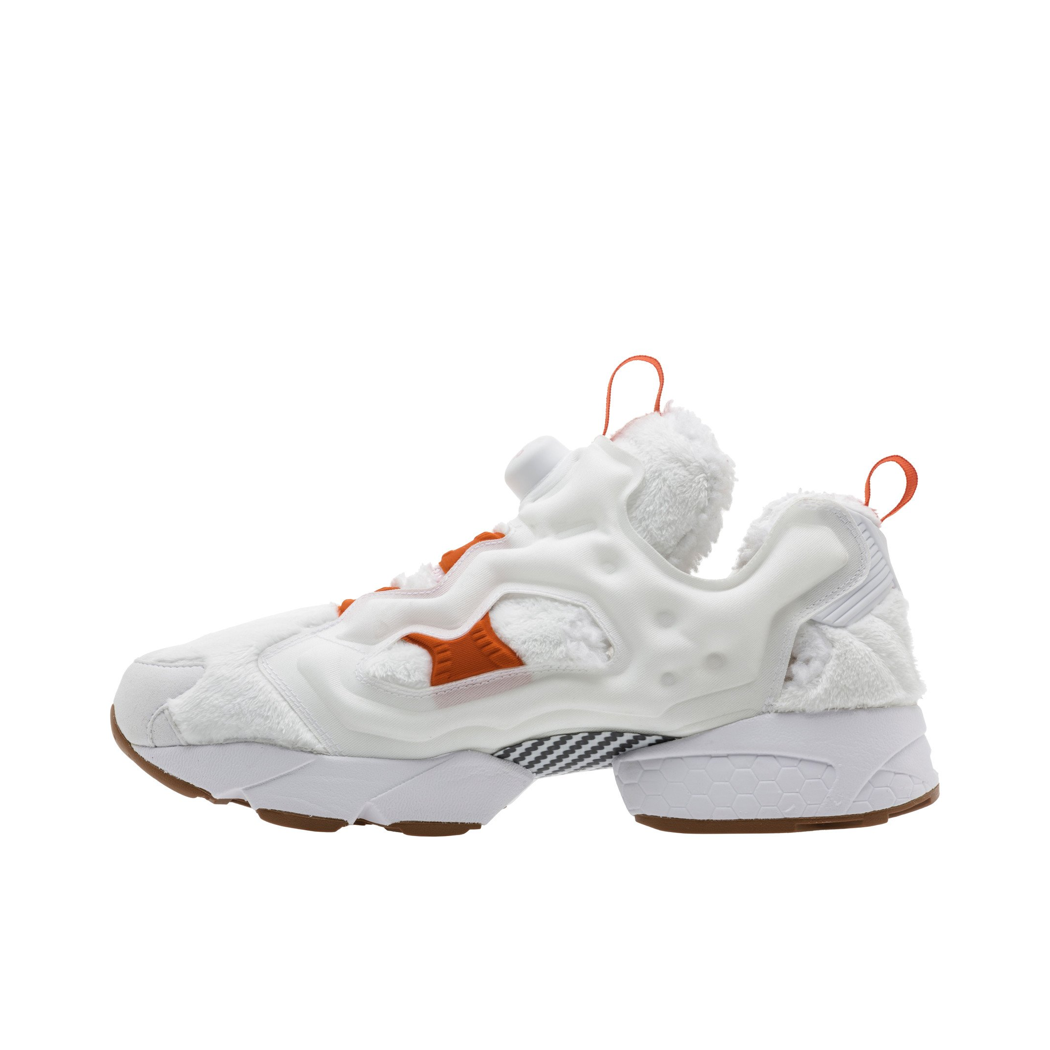 推荐商品：Reebok/锐步 Insta Pump Fury SMG 运动休闲鞋 舒适防滑耐磨减震回弹织物脚蹬合成革网布拼接圆头复古 DarkOrange/White
 RJ/BT21联名/白橙