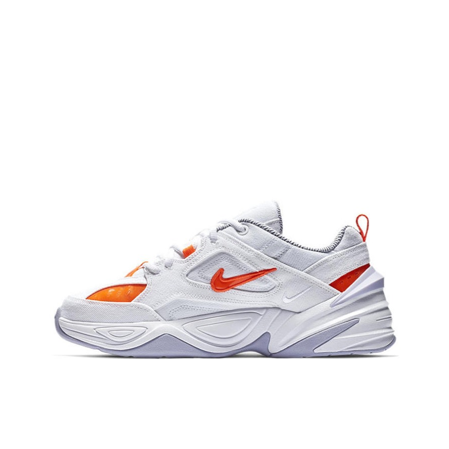 推荐商品：Nike M2K Tekno 老爹鞋 透气厚底织物网布耐磨缓震复古轻便防滑支撑 Summit White/Oxygen Purple/Hyper Crimson 白色/橙色