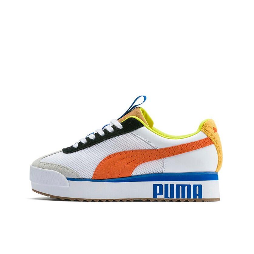 推荐商品：Puma/彪马 Roma Amor Amor 厚底松糕 防滑耐磨 轻便复古 休闲运动 德训鞋 增高鞋 370056 White/DarkOrange/MediumBlue 白橙蓝