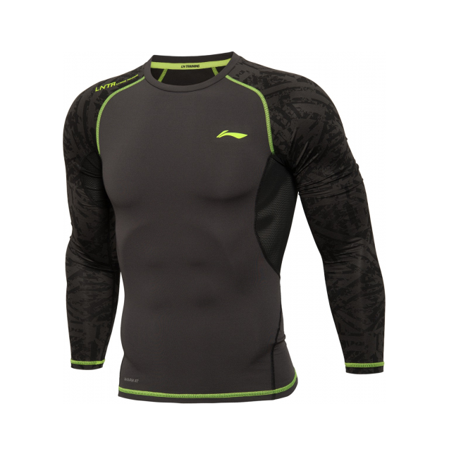 Li Ning 训练系列印花圆领长袖健身紧身衣 AUDL057