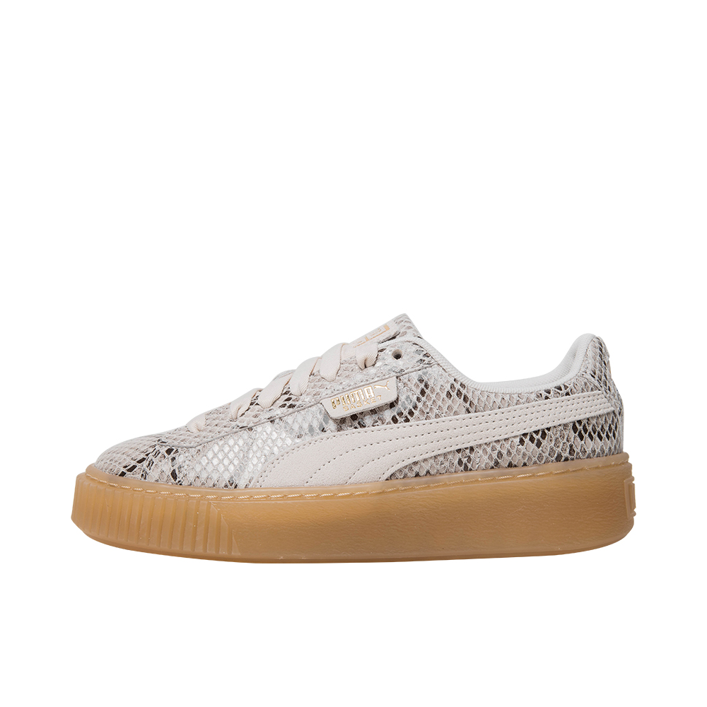 推荐商品：Puma/彪马 Basket Platform 板鞋 休闲复古轻便厚底增高防滑抓地 White 白色/蟒蛇纹生胶