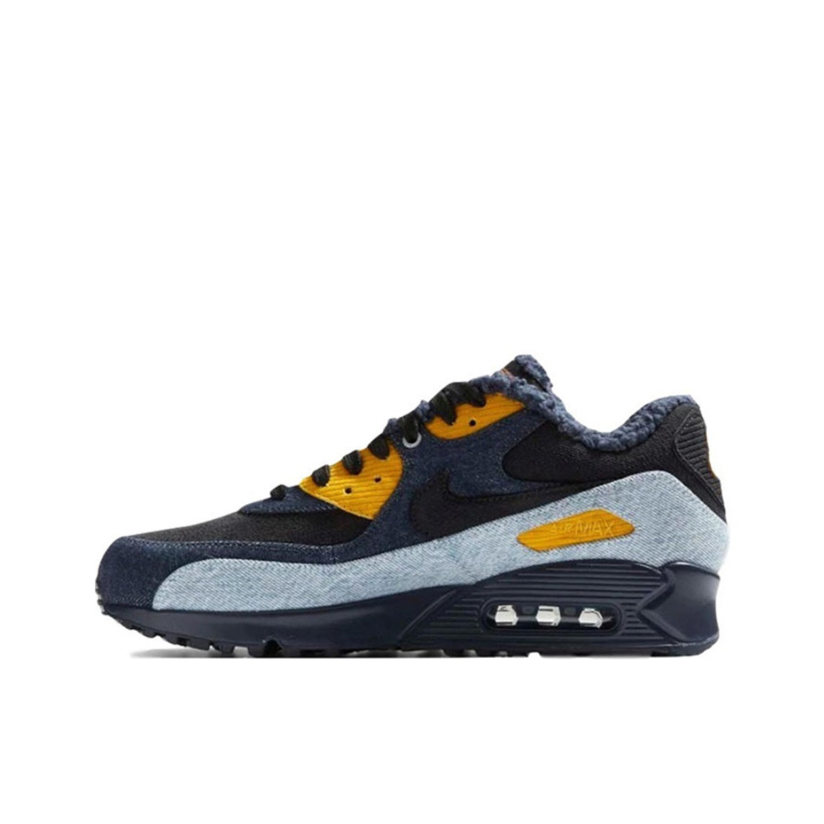 推荐商品：Nike Air Max 90 跑鞋 气垫合成革缓震透气复古增高圆头贴合拼接 MidnightBlue Levis联名/深蓝黄