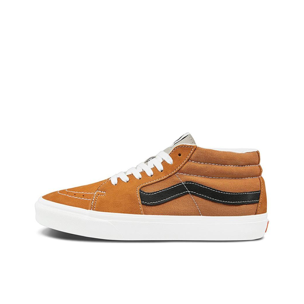 推荐商品：Vans/范斯 SK8-Mid 板鞋 潮流拼接复古百搭防滑耐磨 橙黄/白色
