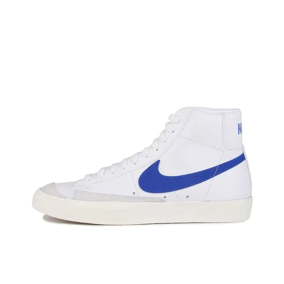 推荐商品：Nike Blazer 板鞋 经典复古防滑舒适百搭 White/Blue 女款/中帮/白色/赛车蓝