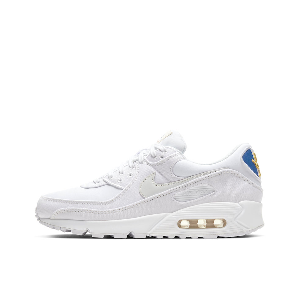推荐商品：Nike Air Max 90 跑鞋 气垫合成革缓震透气复古增高圆头贴合拼接 Paris 巴黎/白色
