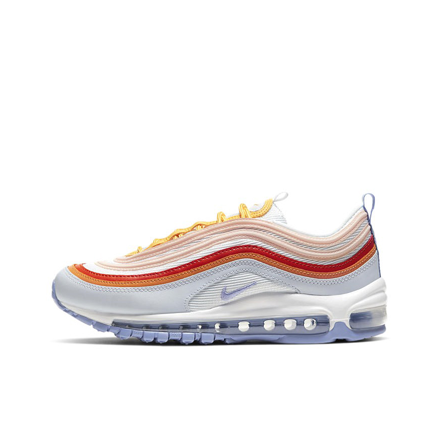 推荐商品：Nike Air Max 97 跑鞋 气垫减震全掌舒适透气防滑耐磨百搭复古织物合成革运动时尚圆头包裹性支撑 Violet Red Orange 裸粉/浅蓝/红橙