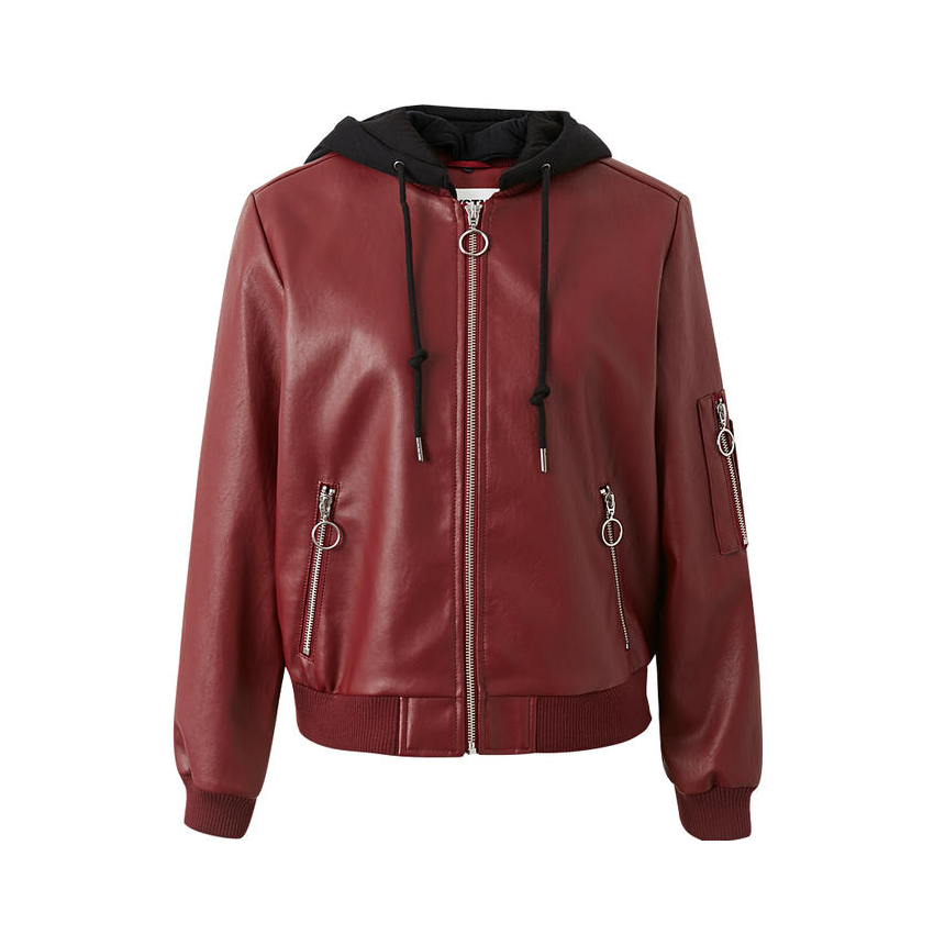 Meters Bonwe 复古连帽PU机车夹克 男女同款 734856