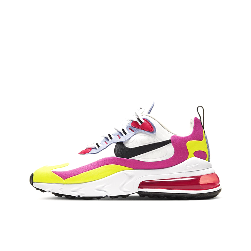 推荐商品：Nike Air Max 270 React 跑鞋 气垫缓震耐磨舒适透气复古拼接圆头回弹 White/Pink/Yellow 白色/黄色/粉色