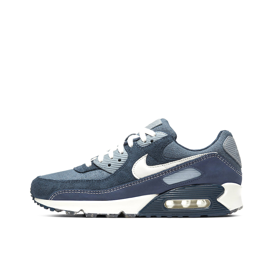 推荐商品：Nike Air Max 90 跑鞋 气垫合成革缓震透气复古增高圆头贴合拼接 Cork Blue 牛仔蓝/白色