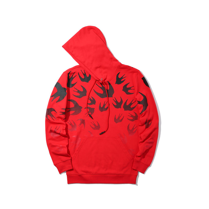 Alexander McQueen Swallow 图案印花连帽长袖口袋卫衣
