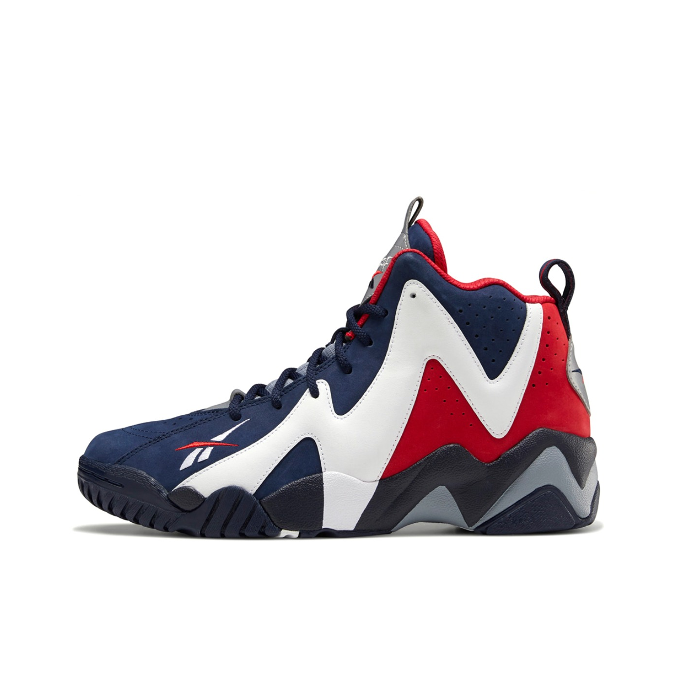 推荐商品：Reebok/锐步 Kamikaze 2 经典复古 实战减震 防滑耐磨 舒适 透气 支撑 运动 篮球鞋 藏蓝/白/红