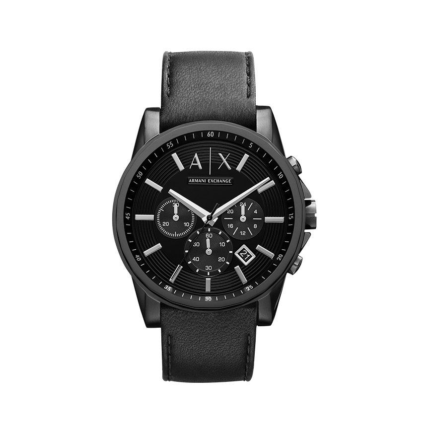 推荐商品：Armani Exchange 44mm 纪念日三眼防水黑武士休闲商务简约钢带石英男士手表