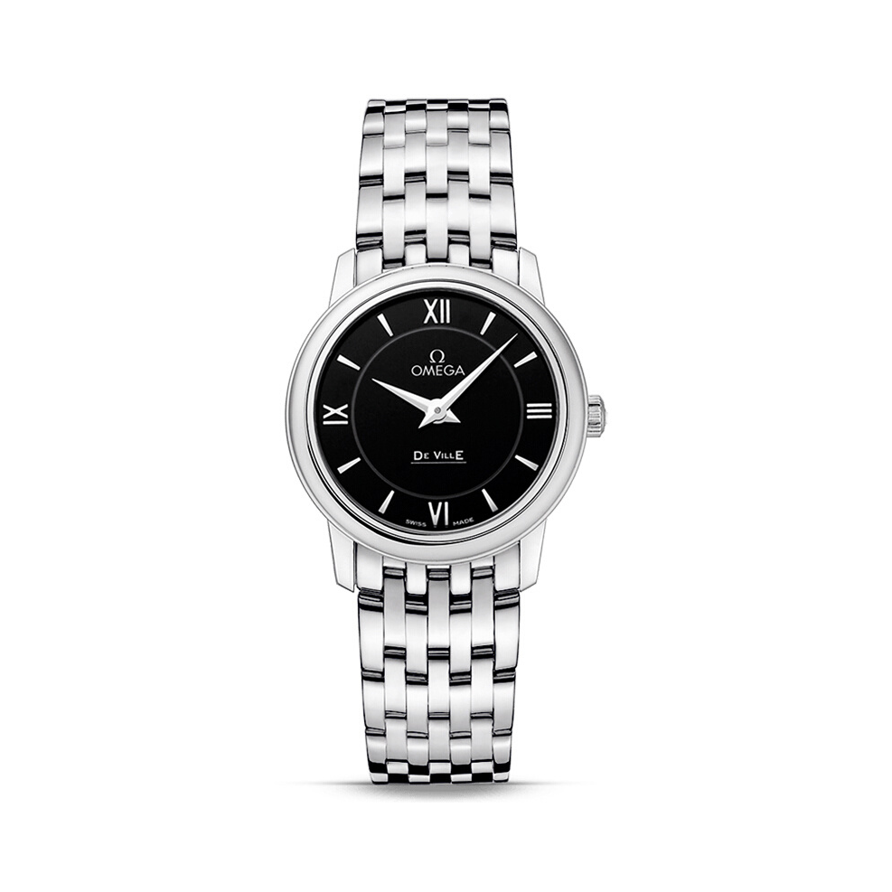 推荐商品：OMEGA/欧米茄 碟飞系列 27.4mm 精钢表带典雅镶钻罗马刻度防水毕业礼物石英女士手表