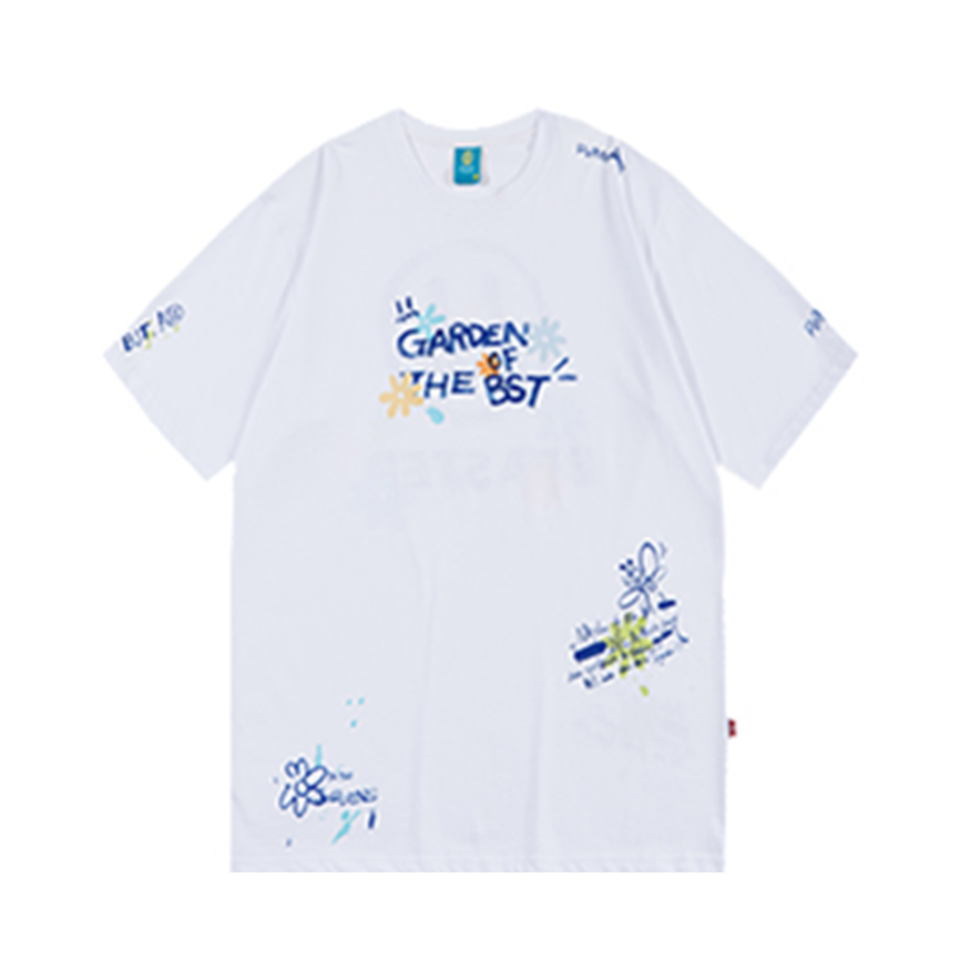 BEASTER 小恶魔笑脸扎染小花字母印花情侣纯棉短袖T恤 男女同款 B027011303