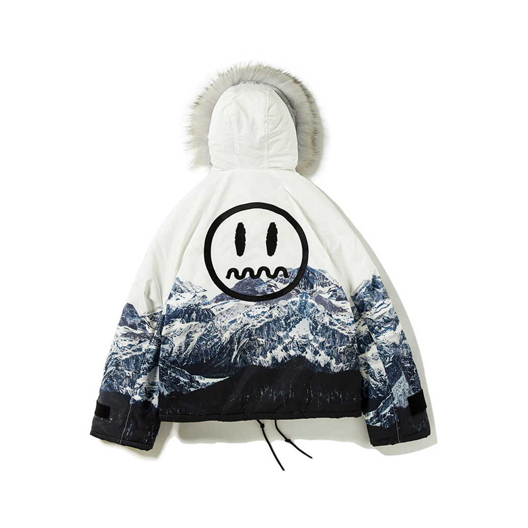 Beaster 小恶魔鬼脸雪山印花座山雕毛领棉服 男女同款 AW19YC21