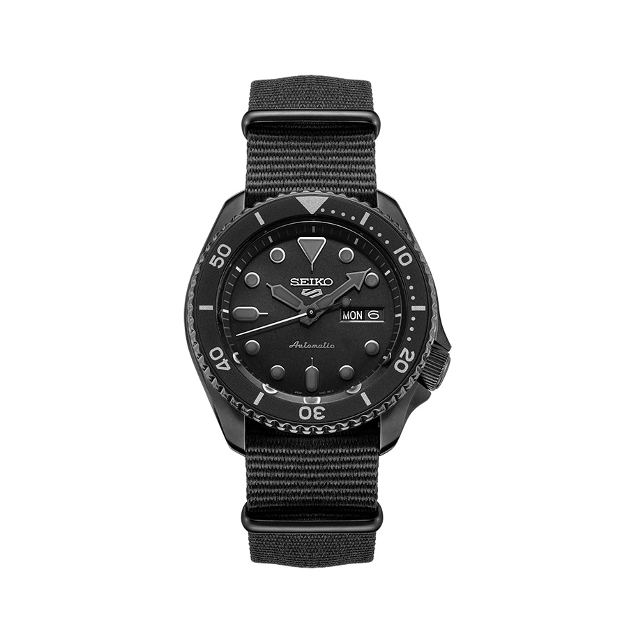 SEIKO/精工 5系列 潜水水鬼双日历防水尼龙表带自动上弦机械运动男士手表 黑色 SRPD79K1