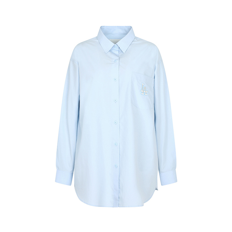 MLB 纽约洋基队徽标刺绣前袋条纹长袖衬衫 男女同款 31WS01011