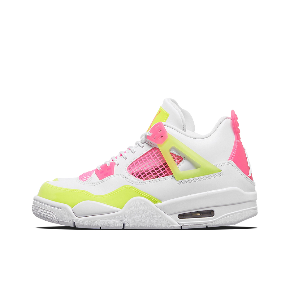 推荐商品：Air Jordan 4 运动休闲鞋 舒适缓震防滑耐磨复古简约时尚百搭支撑织物合成革轻质 Lemon Venom 白色/粉色/黄色