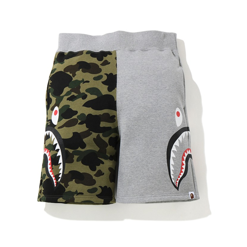 Bape 迷彩拼接鲨鱼印花闲纯棉短裤 男女同款 13008