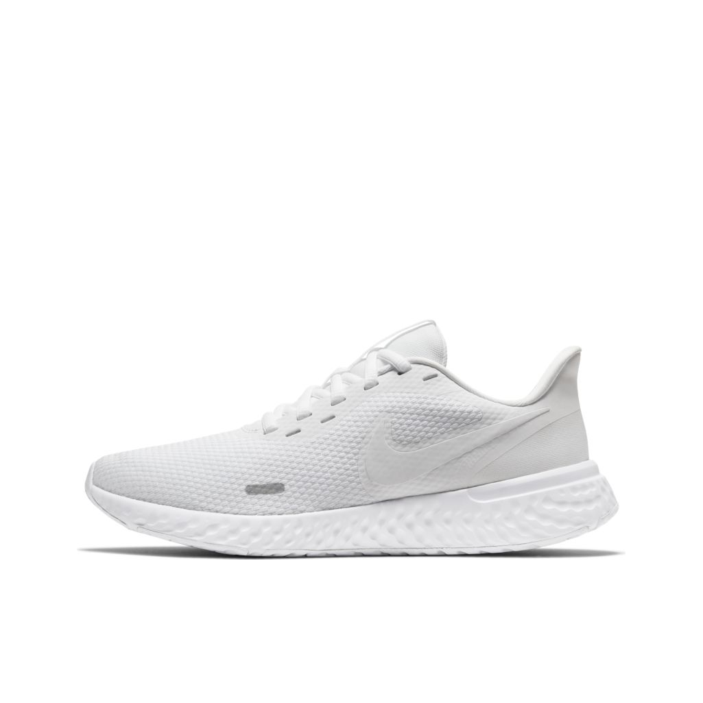 推荐商品：Nike Revolution 5 跑鞋 舒适耐磨缓震回弹轻便透气网面织物抗冲击圆头 纯白色