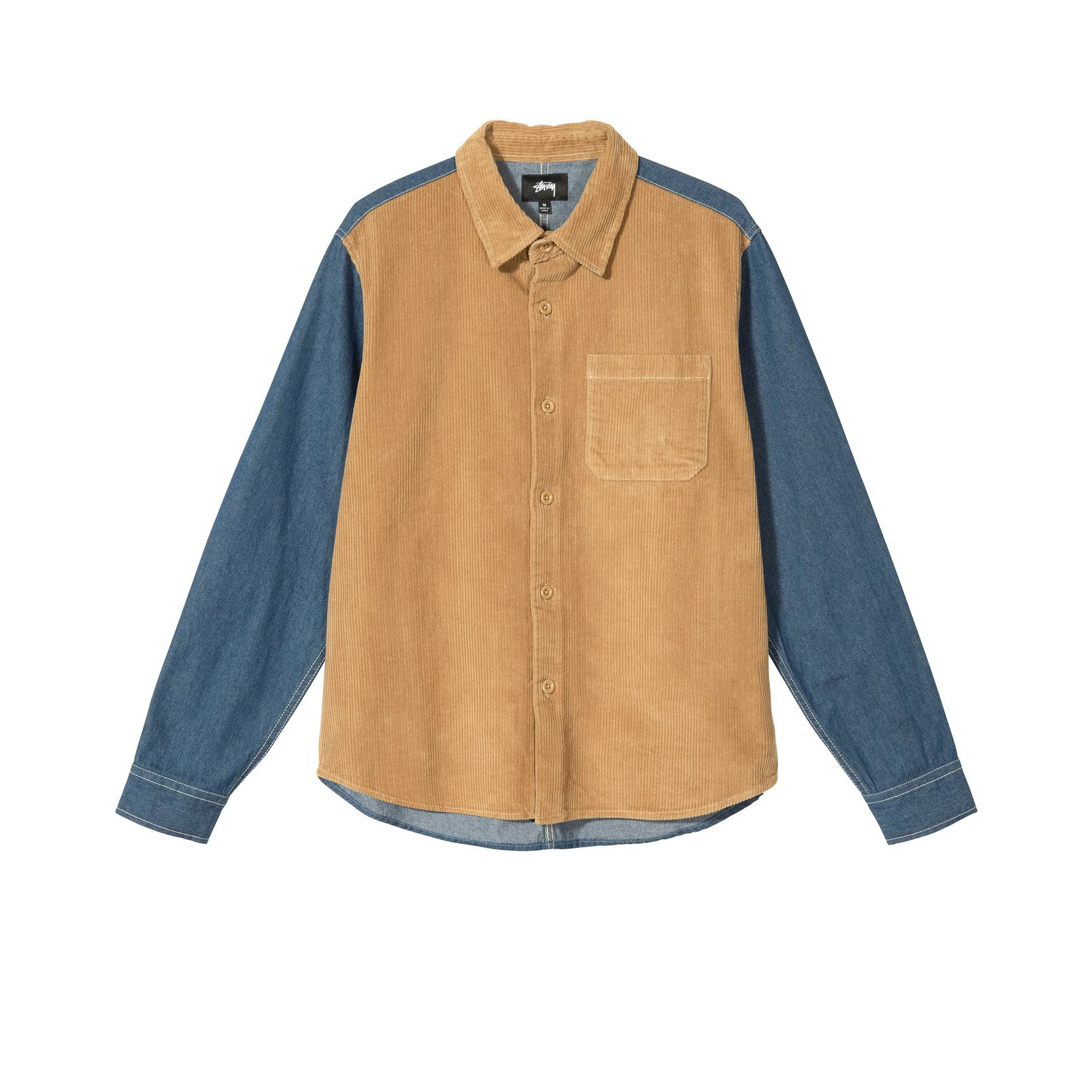 Stussy CORD 拼色长袖条绒衬衫 男女同款
