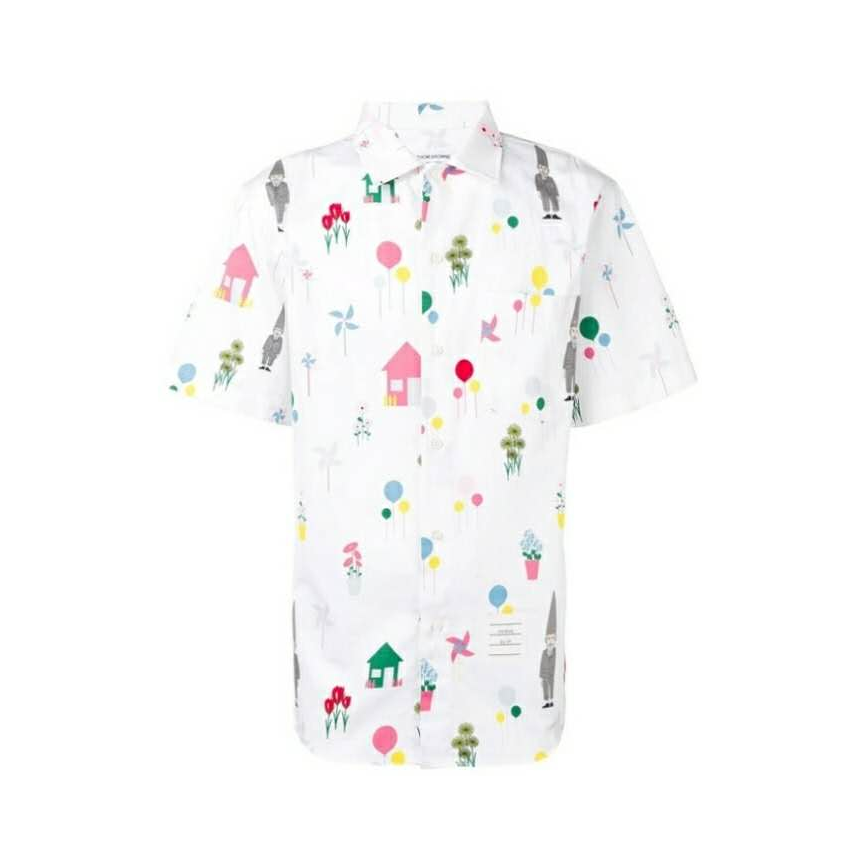 Thom Browne 男士大面积花纹小矮人印花短袖POLO领衬衫 MWS240E04864-100