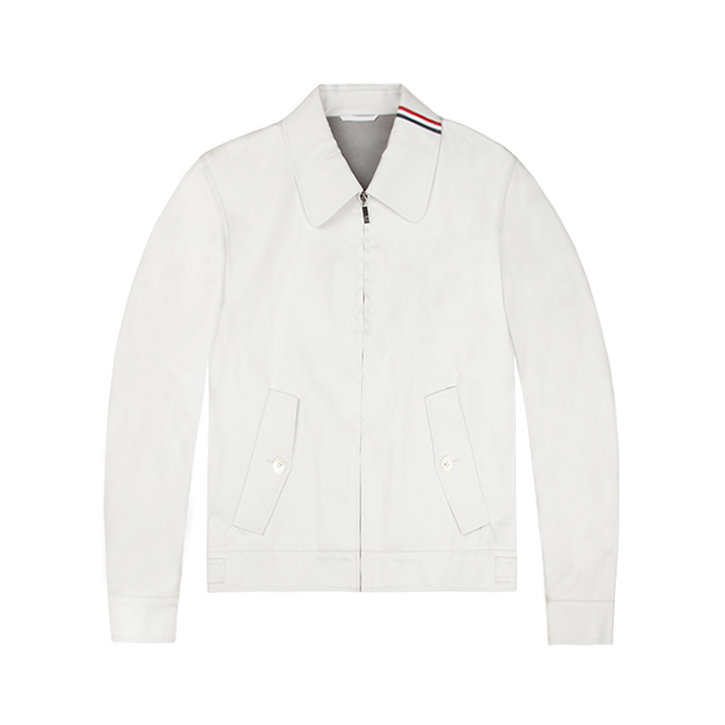 Thom Browne  男款白色领口条纹硬挺金扣夹克 