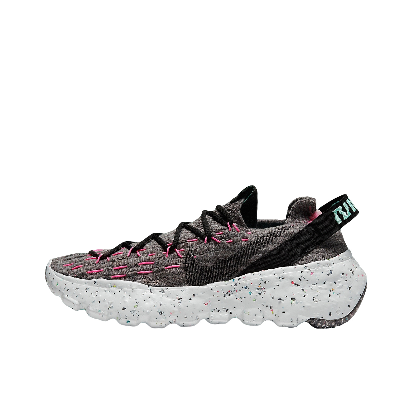 推荐商品：Nike Space Hippie 04 跑鞋 织物防滑耐磨减震回弹舒适运动轻便透气编织合成革圆头 女款/烟灰/黑色/粉红