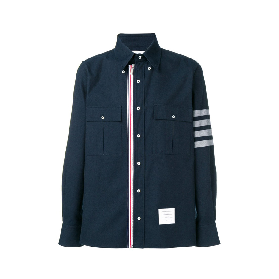 THOM BROWNE 牛津纺条纹拉链长袖衬衫 MWL303A05245