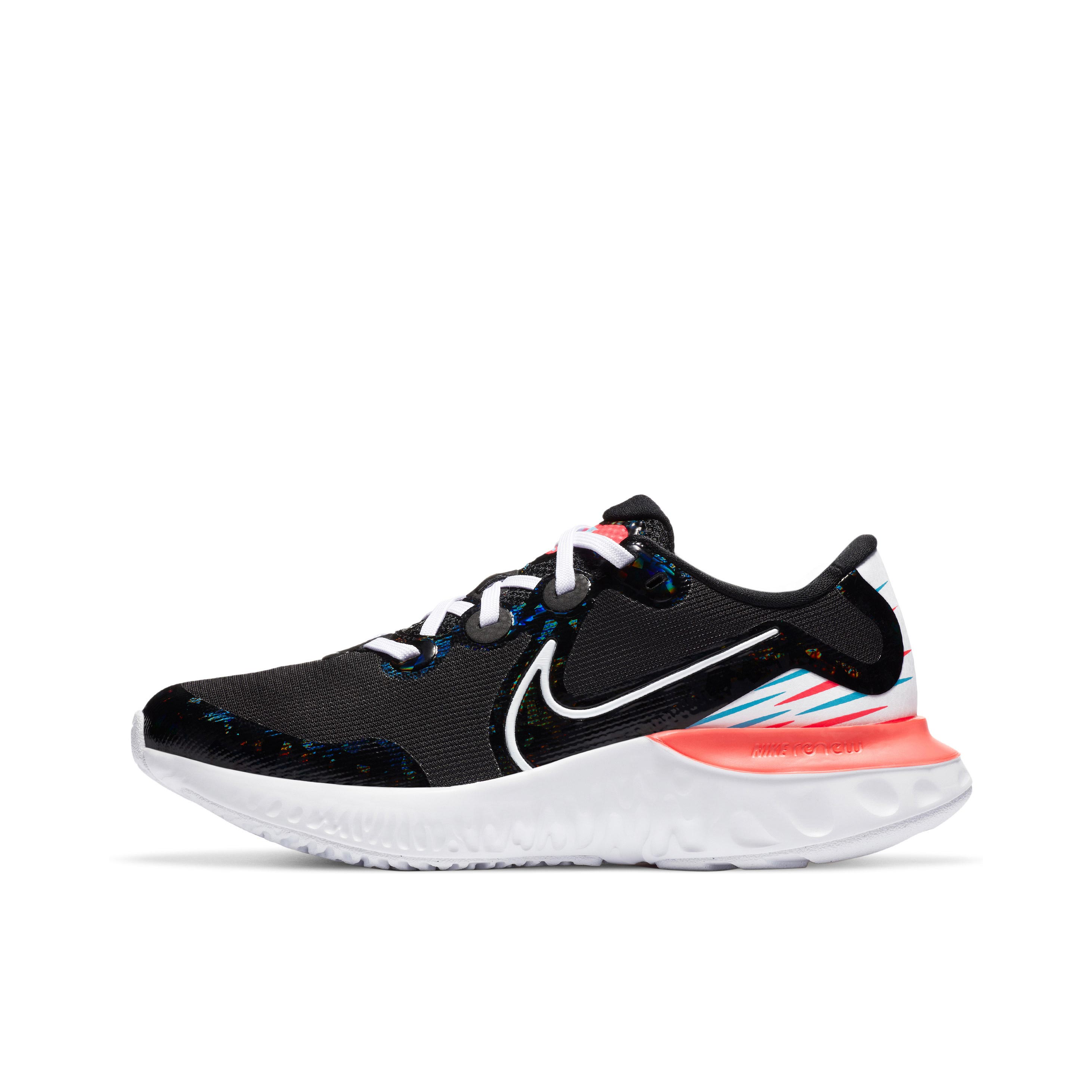 推荐商品：Nike Renew Run 跑鞋 缓震回弹轻便透气耐磨休闲防滑 GS/黑色/白色/闪电深红