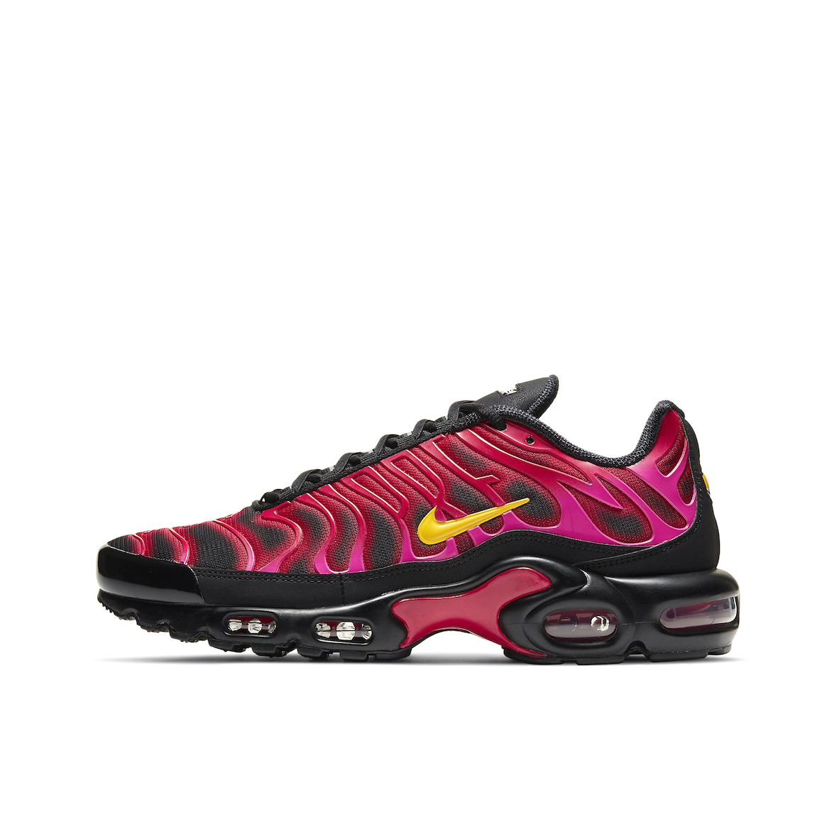 推荐商品：Nike Air Max Plus 跑鞋 休闲舒适轻便网布透气防滑耐磨气垫缓震包裹性贴合圆头 Supreme联名/大学红/黑色/玉米黄