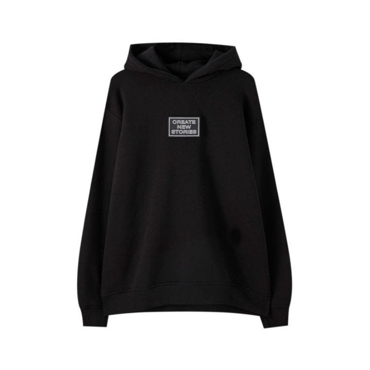 PULL&BEAR 标语和徽章设计黑色连帽运动衫 男女同款 09594518