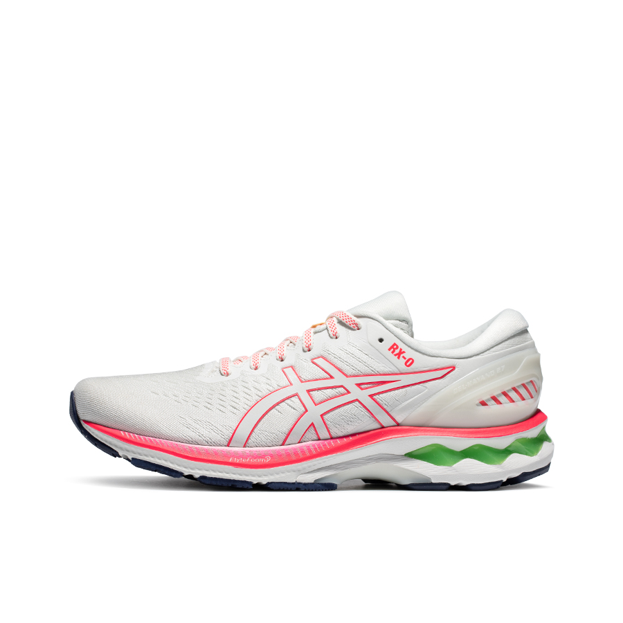 推荐商品：Asics/亚瑟士 Gel-Kayano 27 跑鞋 碳板稳定支撑防滑耐磨缓震回弹网面透气复古马拉松织物圆头 Gundam联名/灰白/桃红