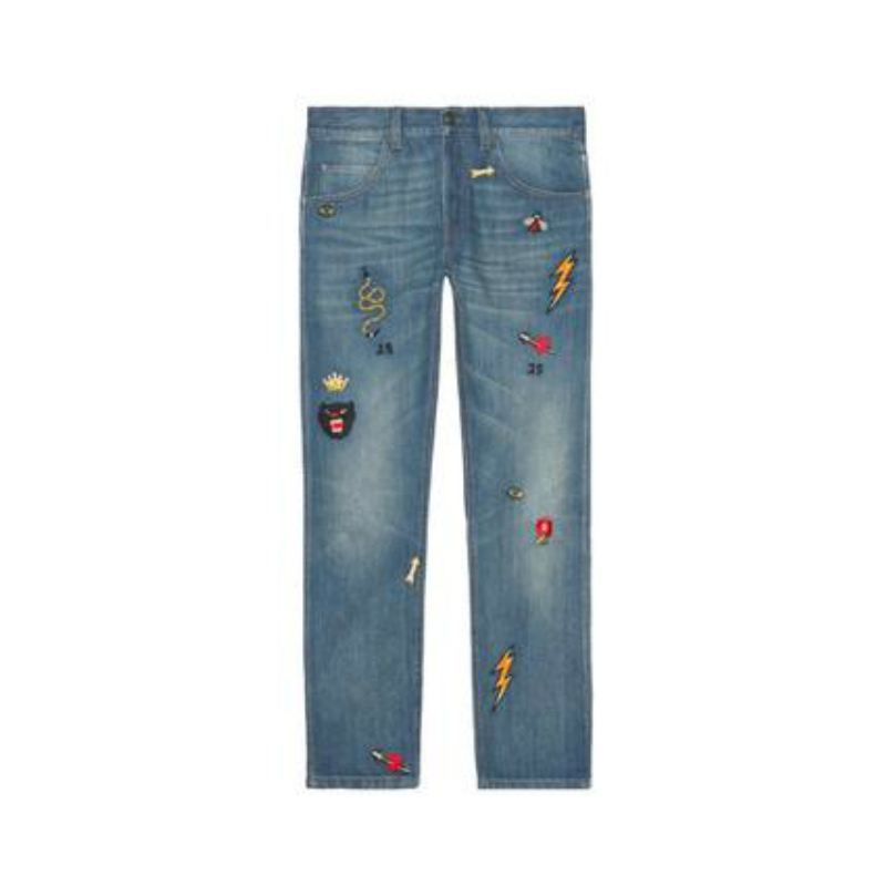 Gucci/古奇 闪电老虎刺绣牛仔裤 男女同款 408637