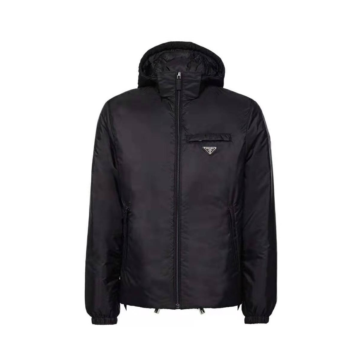 Prada/普拉达 可卸式字母徽标再生尼龙束绳连帽长袖羽绒服 男女同款