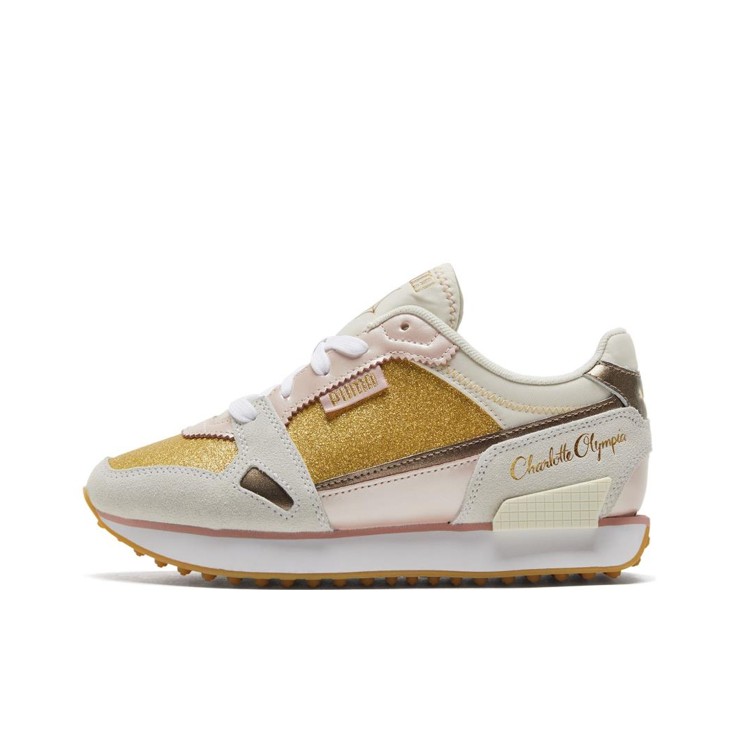 推荐商品：Puma/彪马 Mile Rider 增高 耐磨防滑 减震透气 舒适轻便 复古百搭 运动休闲鞋 Charlotte Olympia联名/金色/灰色/浅粉