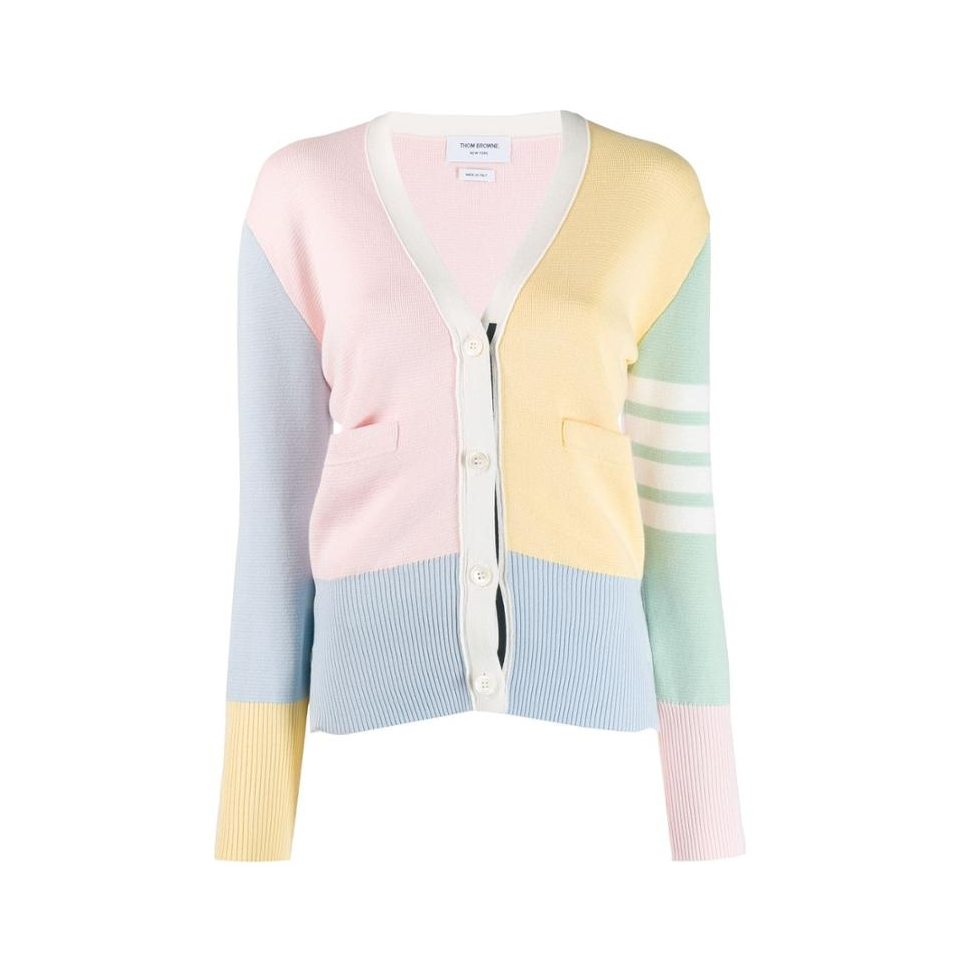 THOM BROWNE 条纹棉质四条纹V领开衫 男女同款 14181815