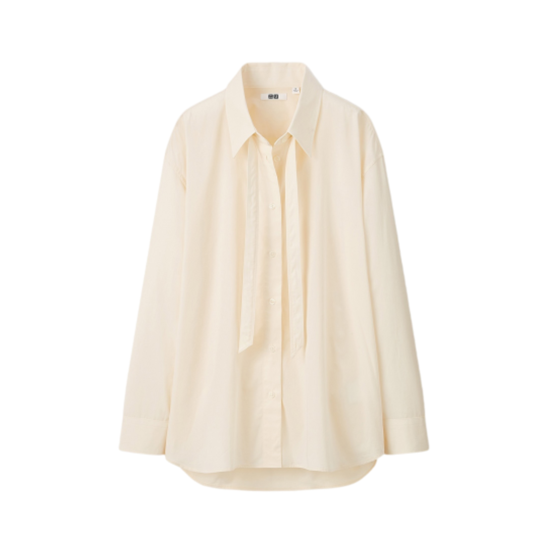 UNIQLO/优衣库 全棉蝴蝶结领长袖衬衫 男女同款 431013