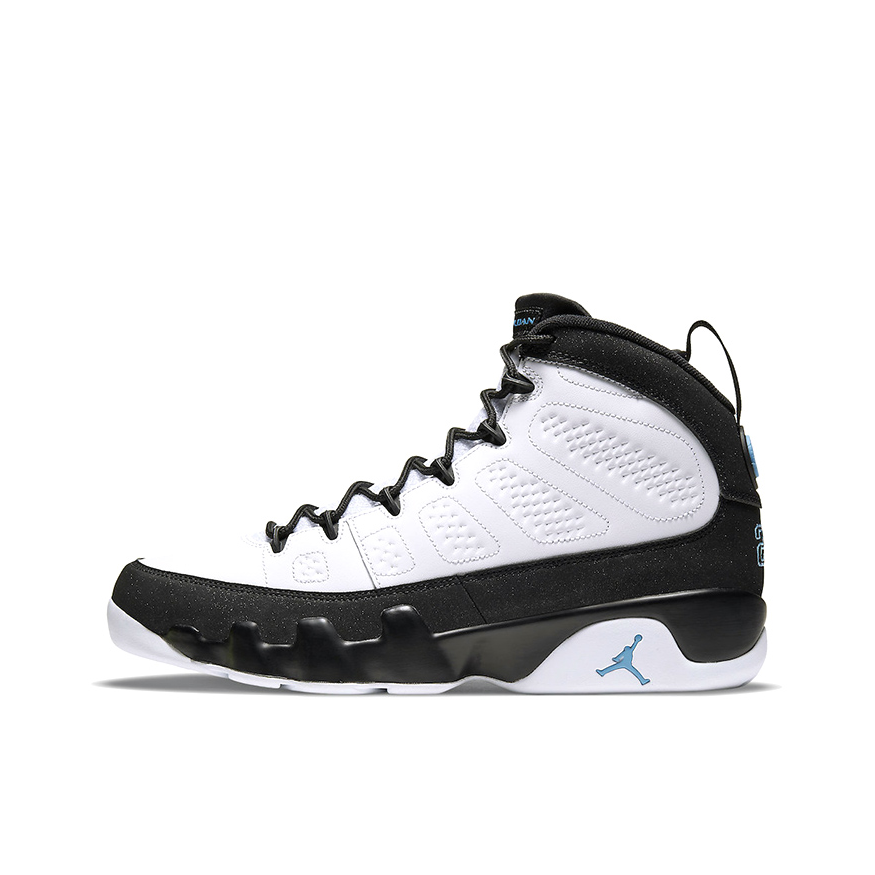 推荐商品：Air Jordan 9 运动休闲鞋 复古百搭减震透气舒适轻便防滑耐磨支撑合成革包裹性 University Blue GS/白色/黑色/大学蓝 