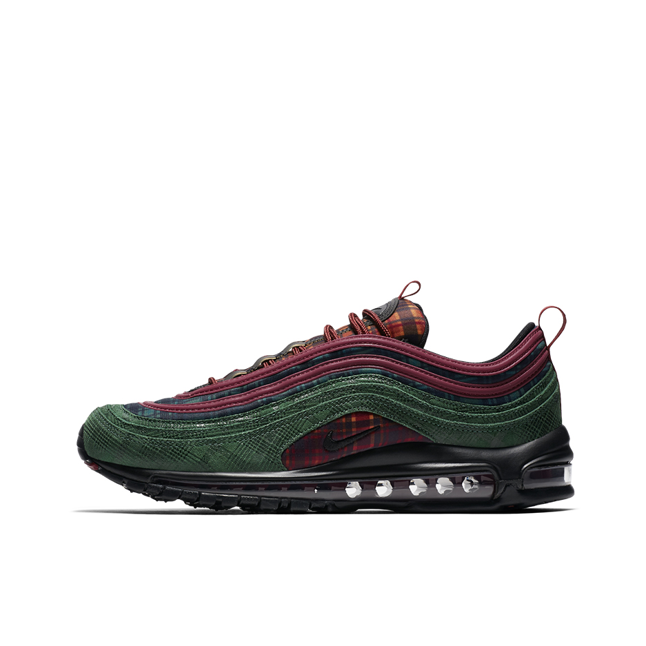 推荐商品：Nike Air Max 97 跑鞋 气垫减震全掌舒适透气防滑耐磨百搭复古织物合成革运动时尚圆头包裹性支撑 Jacket Pack  墨绿/红色/黑