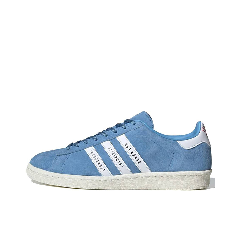 推荐商品：adidas originals Campus 80s 板鞋 复古减震透气防滑轻便休闲舒适耐磨低帮时尚潮流 HUMAN MADE联名/蓝色/白色