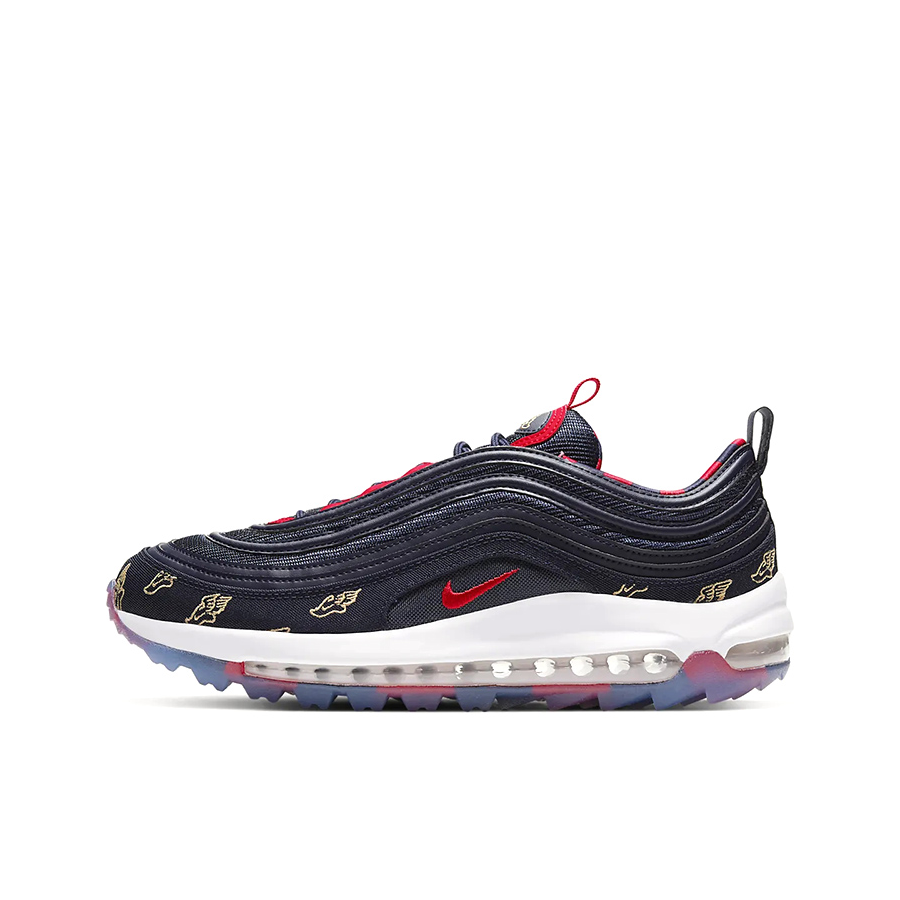 推荐商品：Nike Air Max 97 Golf 防滑耐磨 舒适透气 减震轻便 复古 休闲运动 高尔夫鞋 Wing It 海军蓝/红色/白色