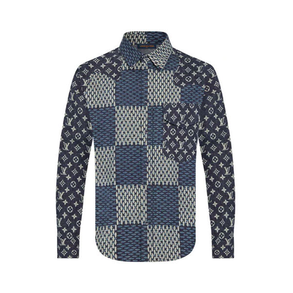 LOUIS VUITTON x Nigo 联名 LV2系列拼接棉质单排扣长袖翻领衬衫 MNGM Waves Giant Damier Flannel Shirt 男女同款