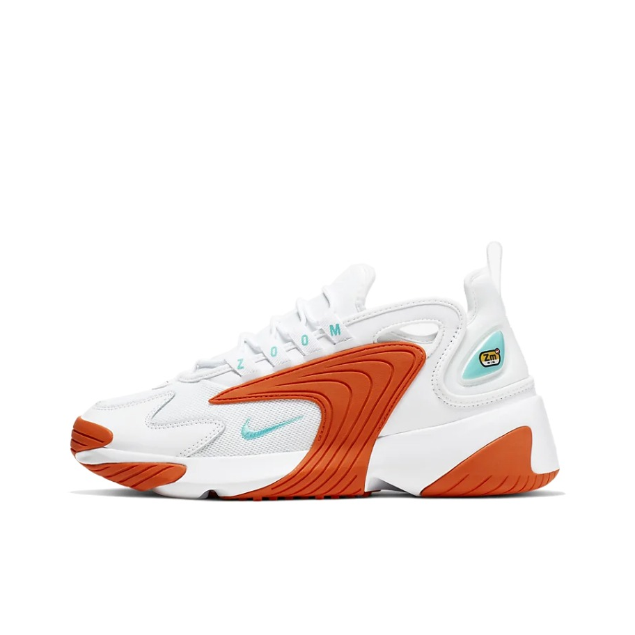 推荐商品：Nike Zoom 2K 运动休闲鞋 潮流复古缓震耐穿圆头 White/OrangeRed/PowderBlue 白色/橙色/蓝色
