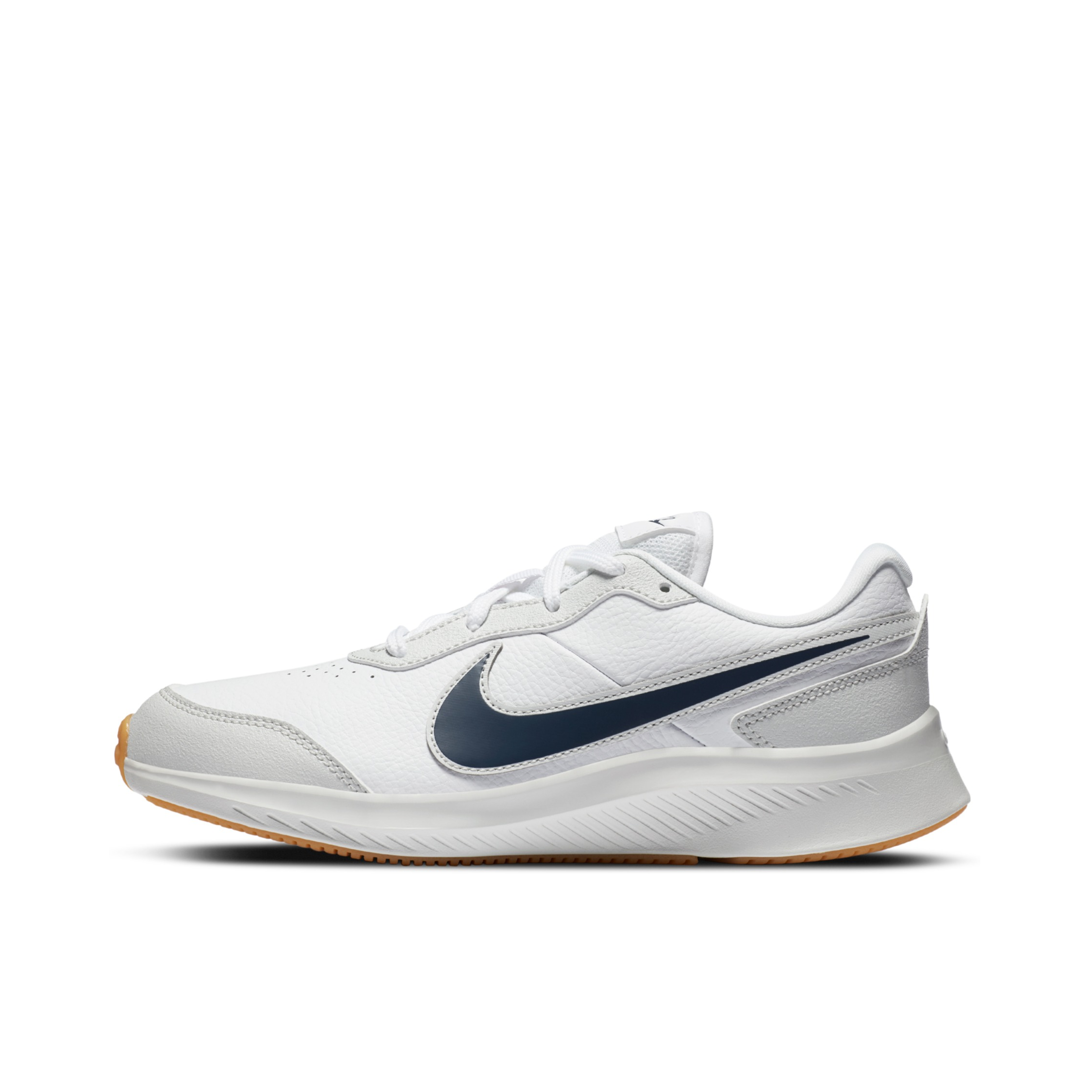 推荐商品：Nike Varsity Leather 跑鞋 舒适缓震防滑耐磨轻便回弹百搭时尚潮流合成革低帮包裹性 大童/白色/藏青
