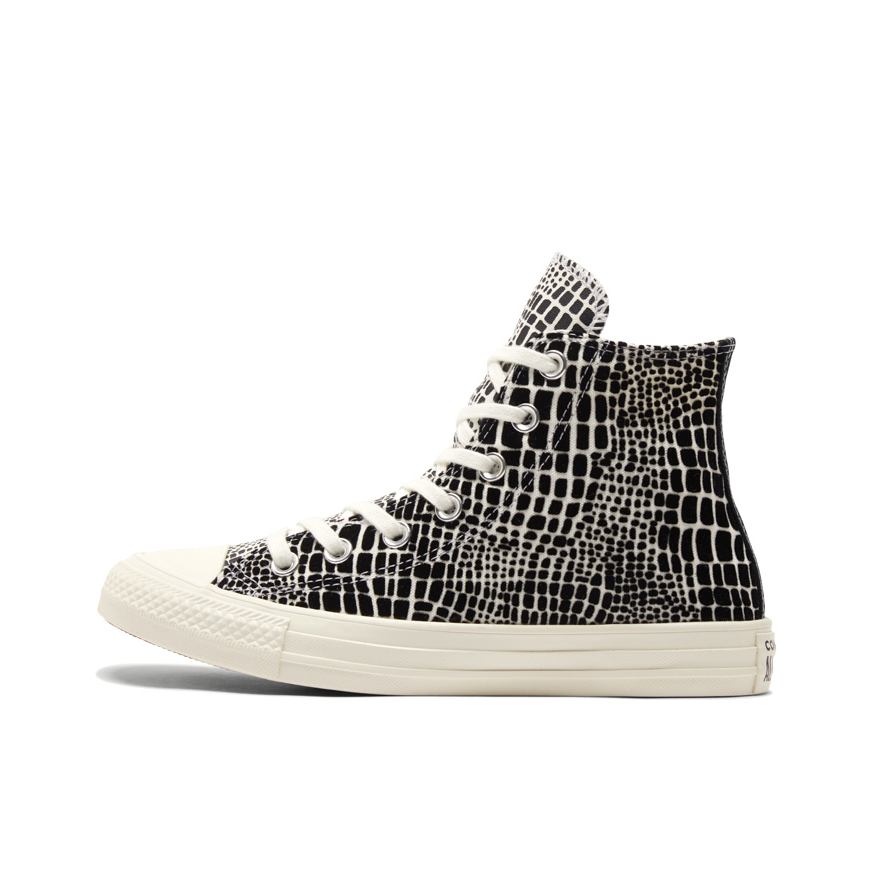 推荐商品：Converse/匡威 Chuck Taylor All Star 帆布鞋 常青款轻便防滑耐磨百搭复古圆头减震贴合高帮 蛇纹印花/米白/黑色