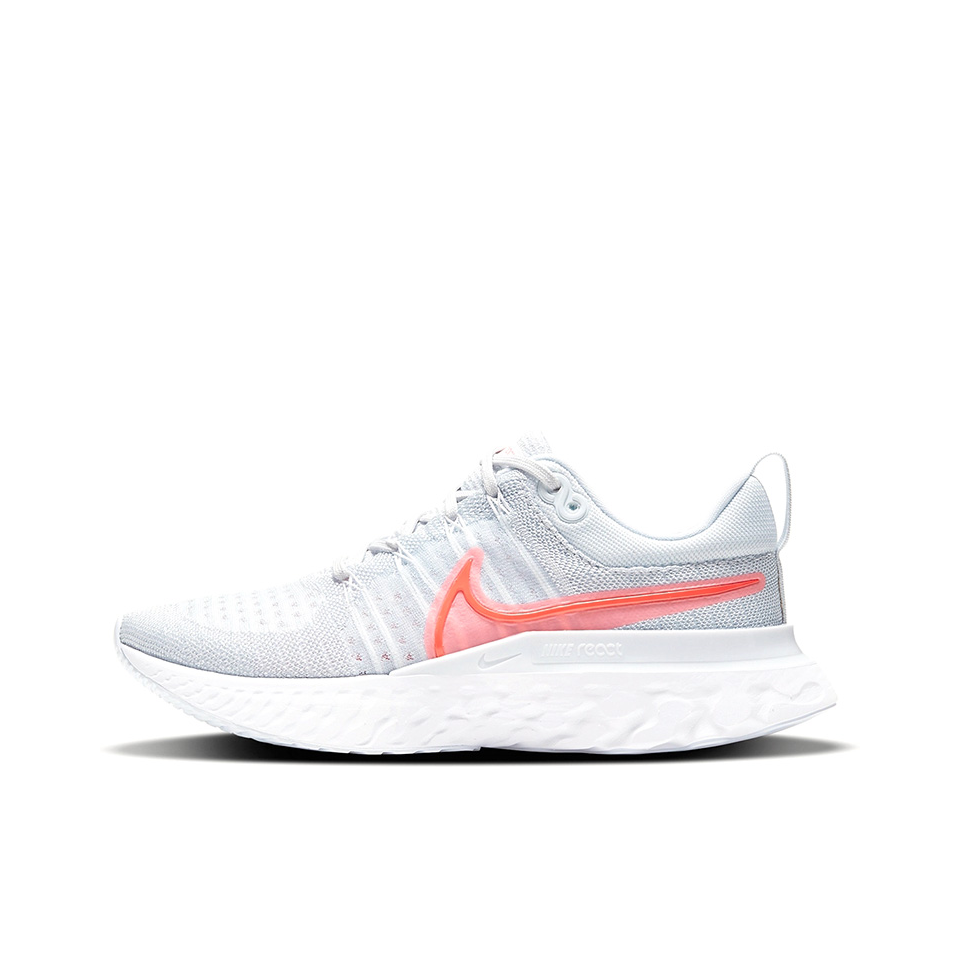 推荐商品：Nike React Infinity Run Flyknit 2 跑鞋 缓震轻便碳板回弹织物合成革防滑训练 浅灰白/浅粉红