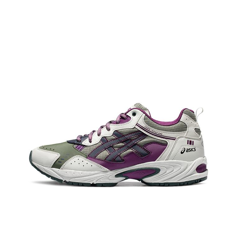 推荐商品：Asics/亚瑟士 GEL-100 TR 防滑耐磨 回弹缓震 增高 时尚复古 透气 运动 合成革织物 休闲鞋 白色/军绿/紫色
