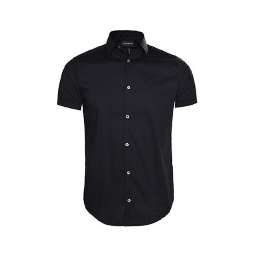 Armani/阿玛尼男装衬衣 2019夏季新品商务休闲黑色短袖衬衫