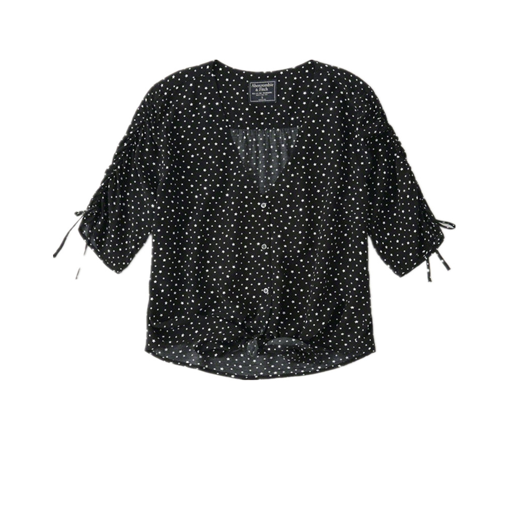 Abercrombie Fitch 前身打结衣袖抽绳短袖衬衫 男女同款